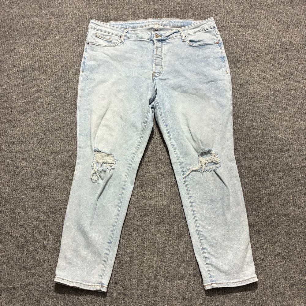Old Navy O.G. Straight Jeans Womens Size 18 Blue Denim Distressed Button Fly